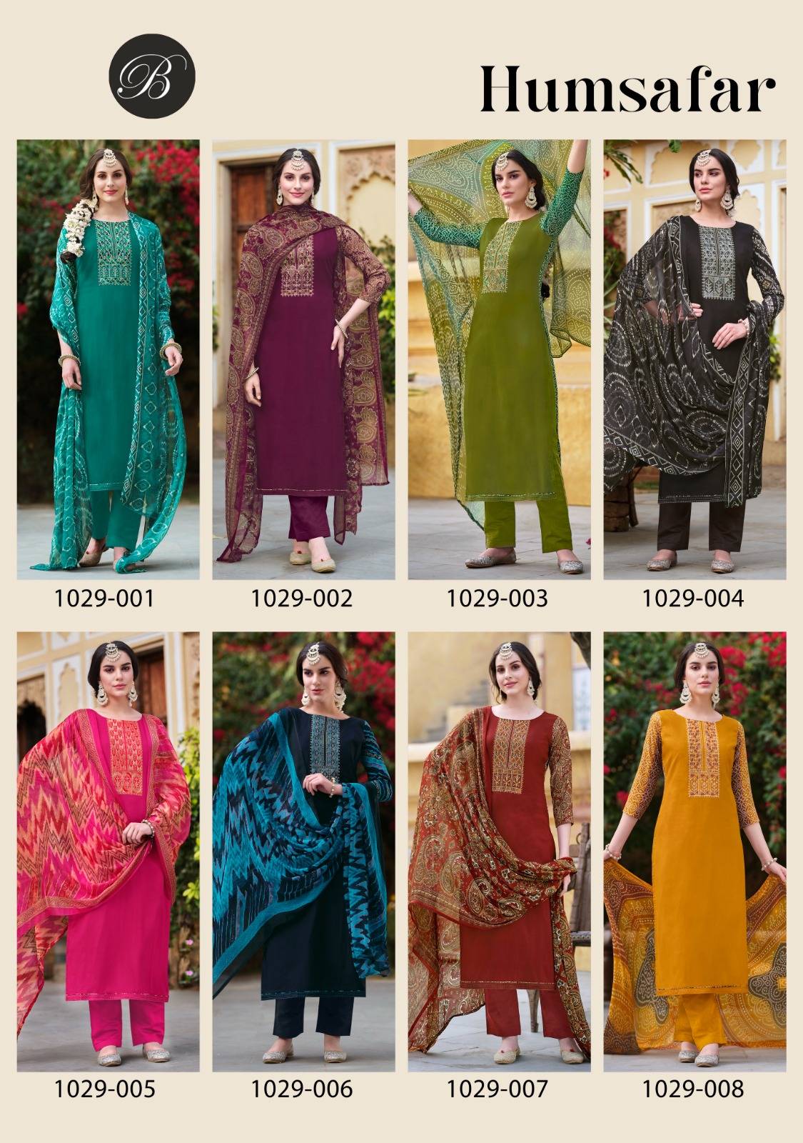 HUMSAFAR BY Belliza 1029-001 TO 1029-008 SERIES Pakistani Stylish Embroidered Pure VISCOSE Dresses At Wholesale Price